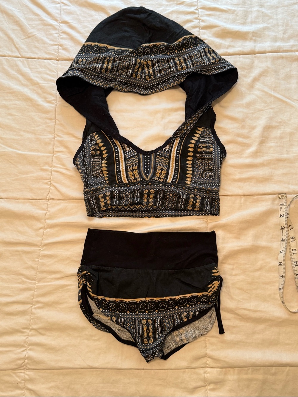Noralina Freedom - Matching Black & Gold Hooded Crop Top and High-Waist Bottoms